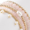 5Pcs 5 Style Natural Rose Quartz & Brass Beaded Stretch Bracelets Set BJEW-JB08870-02-5