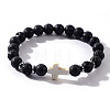 Natural Lava Rock Beaded Stretch Bracelets QL8624-8-1