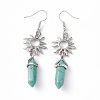 Synthetic Turquoise Bullet with Sun Dangle Earrings EJEW-I276-01P-09-3