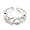 Curb Chains Shape Brass Open Cuff Rings with Cubic Zirconia RJEW-Q781-04P-2