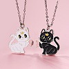2Pcs Zinc Alloy Enamel Magnetic BFF Cat Shaped Split Pendant Friendship Necklaces for Girls FS-WG880EB-02-1