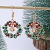 Christmas Wreath & Christmas Bell Alloy Rhinestone Dangle Earrings WG06691-06-1