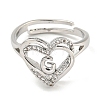 Heart with Letter Rack Plating Brass Micro Pave Clear Cubic Zirconia Adjustable Rings for Women RJEW-I105-01P-G-2