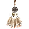 Ethnic Style Alloy & Wood Woven Web/Net with Feather Big Pendant Faux Suede Cord Necklaces for Women FS-WG285C1-06-2