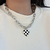 Black and White Checkered Heart Alloy Enamel Pendant Necklaces for Women FS-WGFAE52-01-2