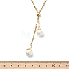 Natural Pink Shell Chip & 304 Stainless Steel Cable Chain Lariat Necklaces NJEW-JN06280-4