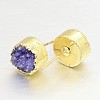 Flat Round Natural Druzy Agate Stud Earrings EJEW-L168-05-3