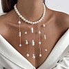 Brass & Imitation Pearl Tassel Bib Necklaces for Women WGAF7CC-02-1