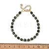 Faceted Cube Natural Moss Agate and Round Brass Beaded Bracelets BJEW-JB14445-4