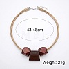 Wooden Faceted Round and Trapezoid Beads Pendant Imitation Leather Cord Multi-Strand Necklaces for Women WG6B682-01-2