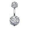 316L Surgical Stainless Steel Cubic Zirconia Flat Round Curved Barbell Belly Rings WGC75B2-01-2