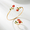 Camellia Flower Brass Enamel Cuff Bangles & Rings Sets for Women WGC9600-01-1
