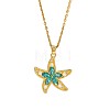 Ocean Brass Pave Turquoise Cubic Zirconia & Imitation Pearl Starfish Pendant 304 Stainless Steel Cable Chain Necklaces for Women WGB0B07-01-3