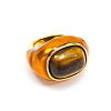 Oval 304 Stainless Steel with Natural Tiger Eye Finger Rings FS-WGC5475-04-2