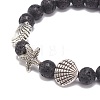 2Pcs 2 Style Natural Lava Rock & Synthetic Turquoise Round Beaded Stretch Bracelets Set BJEW-JB08585-10