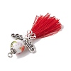 Porcelain Beaded with Polycotton Tassel Big Pendants PALLOY-JF02986-5