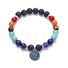 Alloy OM Symbol Charm Chakra Round Gemstone Beaded Stretch Bracelets ID6522-3-1