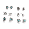6 Pairs 6 Style Flower & Heart & Teardrop Synthetic Turquoise Stud Earrings with Rhinestone AJEW-PW0005-26AS-2