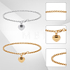 2Pcs 2 Colors Heart Non-Tarnish Stainless Steel Charm Bracelets BJEW-CN0001-22-7