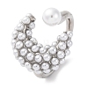 Rack Plating Moon Brass ABS Imitation Pearl Open Cuff Rings for Women RJEW-S242-07P-1