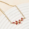 304 Stainless Steel Rhinestone Leaf Link Bracelets SA-CBA5F76-03G-4