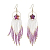 Star Glass Seed Beaded Dangle Tassel Earrings EJEW-MZ00777-03-3