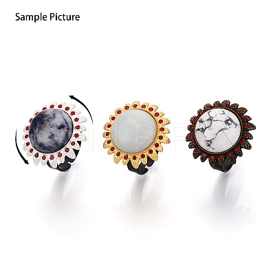 Adjustable Flower Alloy & Iron Rhinestone Bezel Cup Ring Base with Rotatable Tray MAK-T012-09G-1