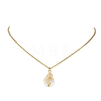 Natural Baroque Keshi Pearl Moon Teardrop Pendant 304 Stainless Steel Satellite Chain Necklaces for Women NJEW-JN06175-1