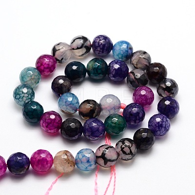 Dyed Natural Agate Faceted Round Beads Strands G-E320E-12mm-05-1