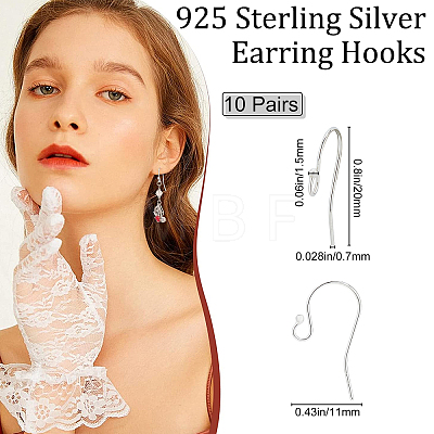 10 Pair 925 Sterling Silver Earring Hooks STER-BBC0001-16-1