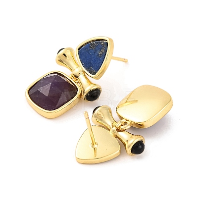 Ion Plating(IP) Natural Lapis Lazuli and Natural Amethyst Stud Earring Findings EJEW-U014-01A-1