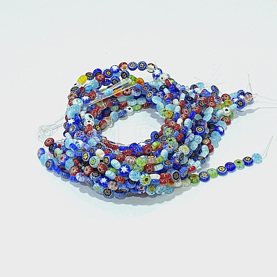 Handmade Millefiori Glass Flat Round Bead Strands X-LK-P010-03-1