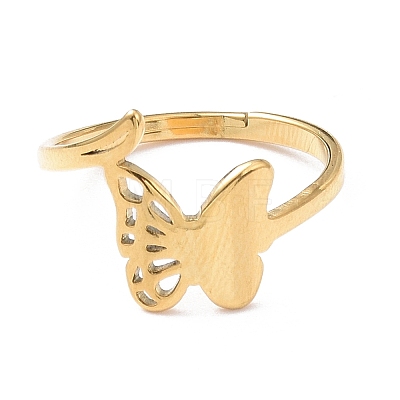 Ion Plating(IP) 304 Stainless Steel Hollow Out Butterfly Adjustable Ring for Women RJEW-I097-03G-1