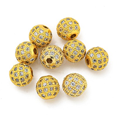 Round Brass Micro Pave Cubic Zirconia Beads ZIRC-N016-01G-6MM-1