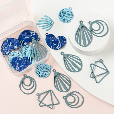 24Pcs 6 Style Blue Series Spray Painted Alloy Pendants FIND-LS0001-62-1