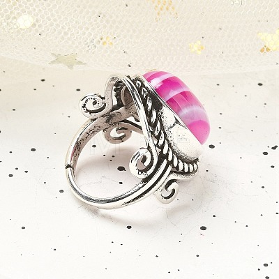 Natural Banded Agate Adjustable Rings RJEW-I108-01AS-11-1