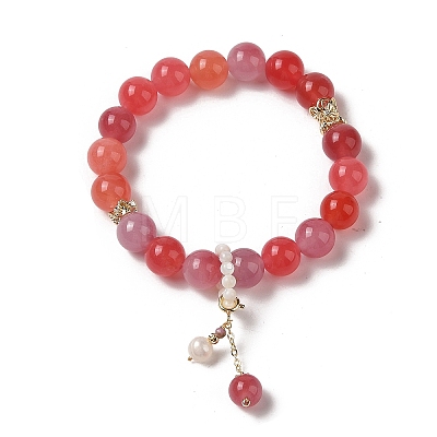 10.5mm Round Dyed Natural Gemstone & Natural Pearl Beaded Stretch Bracelets BJEW-C068-09G-1