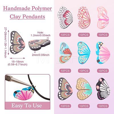 90Pcs 9 Colors Handmade Polymer Clay Pendants CLAY-TA0001-22-1
