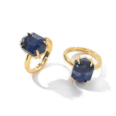 Hexagon Natural Lapis Lazuli Finger Rings RJEW-B113-02G-01-1