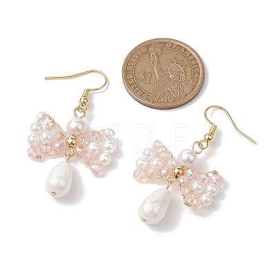 Bowknot Shell Pearl Dangle Earrings EJEW-TA00494-1