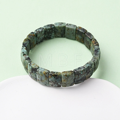 Rectangle Natural African & Turquoise Beads Stretch Bracelets for Women Men BJEW-Z149-01A-1