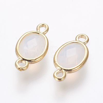 Oval Faceted Golden Brass Opalite Links connectors GLAA-O014-29G-1