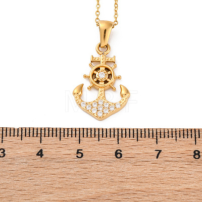 304 Stainless Steel Crystal Rhinestone Anchor Pendant Necklaces NJEW-Z057-01B-G-1