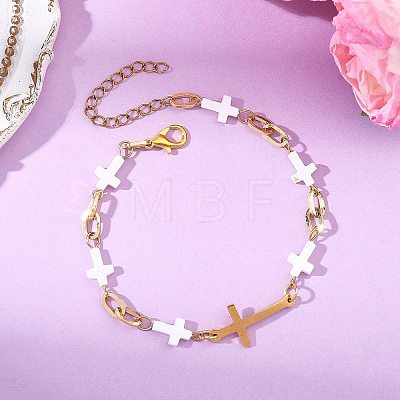 Natural Freshwater Shell Beads Link Chain Bracelets BJEW-JB13909-1