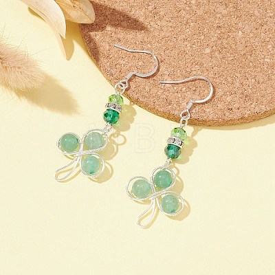 Natural Green Aventurine & Glass Beaded Clover Dangle Earrings EJEW-TA00250-1