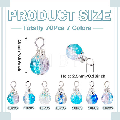 70Pcs 7 Colors Crackle Glass Pendants PALLOY-TADJ00019-1