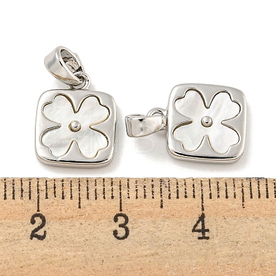 Natural Shell & Brass Square with Flower Charms with Snap on Bails KK-P275-05P-1