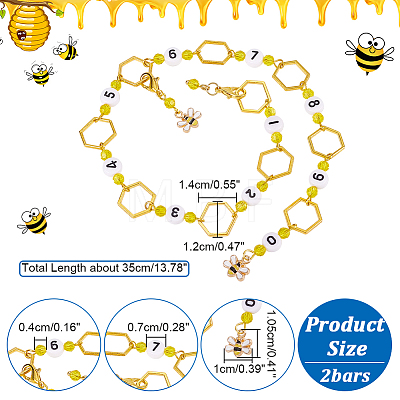 Alloy Hexagon & Enamel Bee Charm Knitting Row Counter Chains HJEW-PH01813-1
