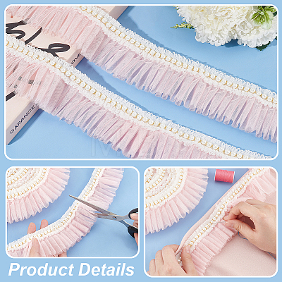 4 Yards Polyester Pleated Lace Trim OCOR-WH0085-42B-1