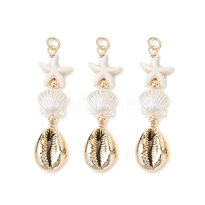 Dyed Synthetic Turquoise Starfish & Electroplated Shell & Imitation Pearl Big Pendants PALLOY-JF03900-1